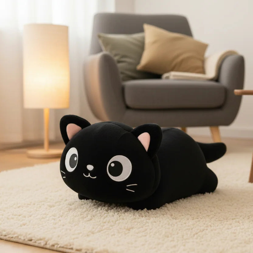 Peluche de gato negro tumbado