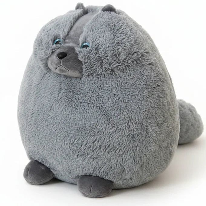Peluche gato redondo gris