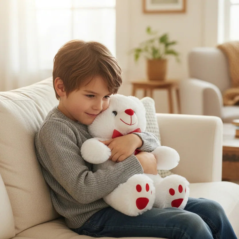 Peluche oso blanco con lazo rojo