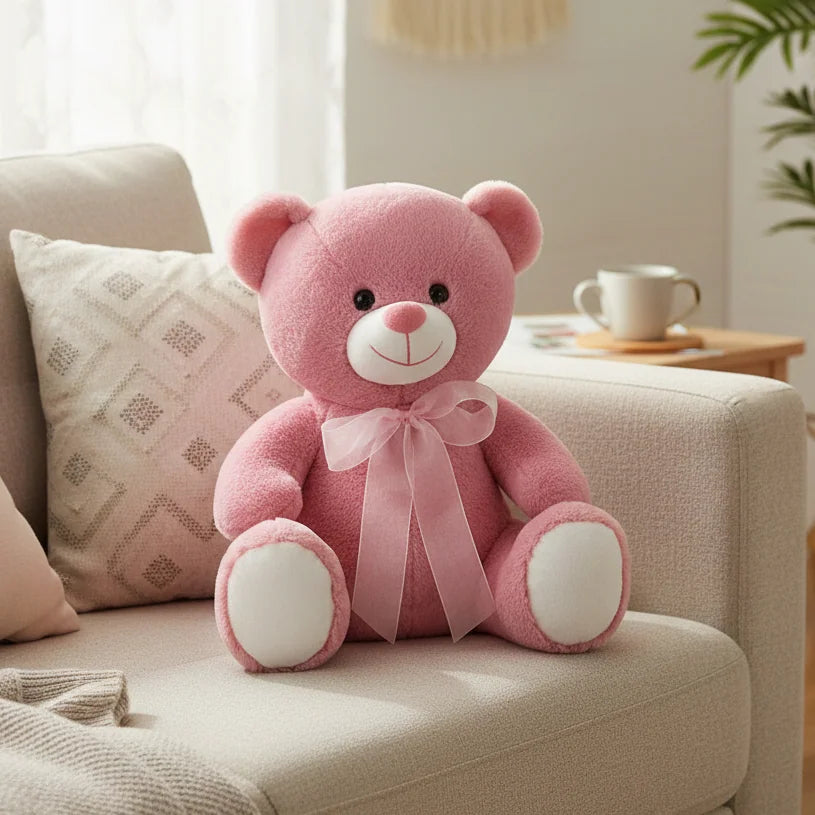 Peluche oso rosa con lazo