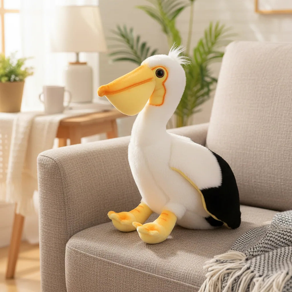 Peluche pelícano decorativo de parajos